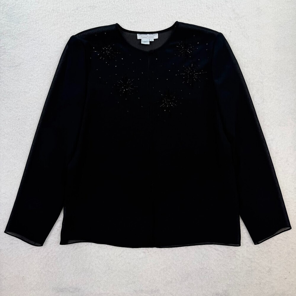 Adrianna Papell Evening Black Beaded Whimsygoth Sheer Open Front Formal Cover Up